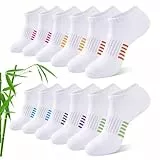 Effeet Bambus Sneaker Socken Damen 6/12 Paar, Atmungsaktive Gepolsterte Sportsocken Laufsocken, Anti Schweiß Kurze Socken Damen 39-42 35-38 Bunt, Geschenke für Frauen Sommer, Mehrfarbig Weiß 35-38