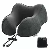 Yomisee Nackenkissen Flugzeug, Reisekissen Auto Travel Pillow aus Memory Foam mit samtweichem Bezug, Nackenhörnchen Erwachsene für Reisen, Camping, Büro und Haus (Dunkelgrau)