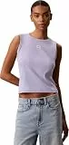 Calvin Klein Damen Tank Top Woven Label Cotton Rib mit Logo, Violett (Cosmic Sky), M