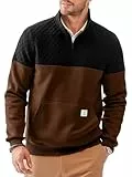 Elegancity Sweatshirt Herren Langarm Stehkragen Half Zip Neck Pullover Farbblockade Regular Fit Casual Herbst Winter Warm Mit Tasche Braun L