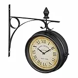 Relaxdays Bahnhofsuhr doppelseitig, New York, Retro, HBT 33 x 34 x 10cm, Batterie, analog, Wanduhr Vintage Deko, schwarz