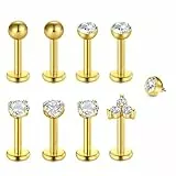WillTen 16G Tragus Helix Labret Lippenpiercing Medusa Ohrpiercing Silber Gold - 8 Stück Chirurgenstahl