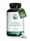 Cholin Bitartrat Kapseln – Hochdosiert: 1.500 mg Cholin aus natürlicher Fermentation – Für Leber & Fettstoffwechsel (EFSA)* – 180 Kapseln (3 Monate) – Premiumqualität aus Deutschland – Green Naturals®