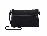 Vegane Clutch/Handtasche - Schwarze Pochette aus Natur-Kork mit Schultergurt | Kleine Umhängetasche mit zusätzlicher Reißverschlusstasche & Innenfächern | Nachhaltige Schultertasche