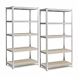 SONGMICS Schwerlastregal, 2er Set, Kellerregal, Lagerregal, 50 x 100 x 200 cm, Regal mit Stahlgestell, jeweils bis 600 kg belastbar, 5 verstellbare Ablagen, silbern GLR050E02