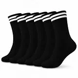 YOUCHAN Socken Herren Damen 6 Paar Retro Tennissocken Baumwollsocken Gestreifte Socken Schwarz 43-46