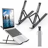 GRIFEMA Laptop Ständer für Schreibtisch, 7-stufig Verstellbare Laptop Stand, Tragbare Faltbare Aluminium Laptopständer mit Tasche, Belüfteter Ergonomischer Laptop Halter für 10-15.6'' Laptops- Schwarz