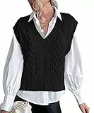 Tongmingyun Pullunder Damen Ärmellos V-Ausschnitt Strick Pullover Basic Strickweste Einfarbig Tank Top für Business Freizeit Sweater Weste Frauen Schwarz XXL