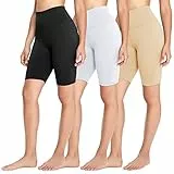 FOTOCITI 3er Pack Radlerhose Damen High Waist Kurze Sporthose Elastisch Shorts Sommer Leggings Hosen für Sport Yoga Gym(02#Schwarz+Weiss+Hautfarbe, L-XL)