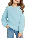 Haloumoning Sweatshirt Mädchen Rundhals Oversized Pullover Kinder Leichtgewicht Sport Langarmshirt Einfarbig Basic Langarm Tops 5-14 Jahre, Blau, 11-12 Jahre