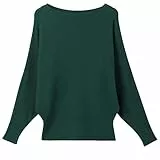 Damen Batwing Sweater Solid Bootausschnitt Tunika Casual Langarm Strick Pullover Pullover Tops für Frauen, grün, M-L