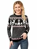 Clearlove Damen Unisex Weihnachtspullover Schwarz Weihnachtsbaum Pulli Rentiermuster Weihnachtspulli Ugly Christmas Sweater Winterpullover Weihnachten Strickpullover M