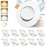 GeyouLux LED Einbaustrahler 230v Dimmbar 68-80mm 4.9W IP44 Ultra Flach LED Spots Badezimmer 3000K/4000K/6000K Deckenspots für Wohnzimmer 45°Schwenkbar Einbauleuchten Einbaustrahler Weiß 10er Set
