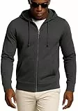 Leif Nelson Herren Sweatjacke mit Kapuze, Leichte Zip Hoodie Jacke für Sport & Freizeit, Basic Übergangsjacke Männer mit Reißverschluss, Atmungsaktiv & Bequem, S-XXL, Anthrazit, Größe XXL