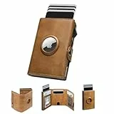 Manmaxim Portemonnaie Herren Airtag, Slim Geldbeutel Herren Apple Air Tag Wallet, Pop-up Karten Portmonee für 12 Karten, Kompakt Geldbörse Smart Wallet for Men mit RFID Schutz & Münzfach, Braun