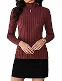 Gyabnw Pullover Damen Rollkragen Strickpullover Langarm Warmer Pulli Basic Gestrickt Sweater Obertiele Herbst Winter Rotwein,S