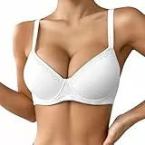 Damen T-Shirt BH mit Bügel Große Größe Push Up Gepolstert Bralette Atmungsaktiv Bequemer Softschalen BHS Dünn Schlaf-BH Klassische Top Verstellbarer Schultergurt (White, 90C)