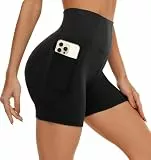 AMIYOYO Kurze Sporthose Damen mit Handytasche High Waist Radlerhose Blickdicht Sport Shorts Kurze Leggings Bauchweg Unterhosen Yoga Gym für Sommer(A-Schwarz,S-M=DE34-40)