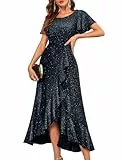 Berylove Damen Luxus Glitzer Abendkleid Lang Pailletten Festkleid Elegantes Hochzeitsgast Prom Dress 007 DarkBlue 3XL