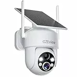 CZEview 2K 3MP Überwachungskamera Aussen Akku Solar, 100% Kabellos, Doppelte Antenne, 360° PTZ Kamera Außen, Farb-Nachtsicht, Intelligente Erkennung & Echtzeit-Warnmeldungen, 2.4GHz, IP65