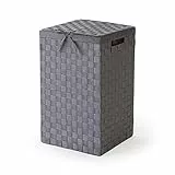 Compactor RAN6890 Stan Wäschekorb mit Deckel, Griffe, gewebt mit Metallrahmen, herausnehmbares Leinenfutter, 30 x 30 x 50 cm, Grau