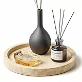 WORHE Schminktablett aus natürlichem Marmor für Badezimmer, aus Travertinstein für Schmuck, Parfüm, Kosmetik, Kerzen, Organizer für die Arbeitsplatte als Heimdekoration, Beige DE-019
