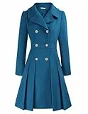 GRACE KARIN Damen Mantel Doppelknopf Langarm Wintermantel Wintercoat Warm Jacke Revers Mantel dress style Outwear Cerulean L CL0977A21-19