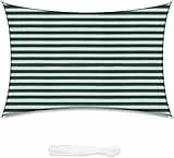 Sekey Sonnensegel 3.66x4.88m, Sonnenschutz, Rechteckig HDPE-Kunststoff, Winddicht Wasserdurchlässig UV-beständig Atmungsaktiv Reißfest, für Balkon Garten, Grün-weiß gestreift