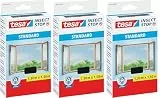 tesa Insect Stop Standard Fliegengitter für Fenster im 3er Pack - Insektenschutz zuschneidbar - Mückenschutz ohne Bohren - 3 x Fliegen Netz - 130 cm x 150 cm - Anthrazit