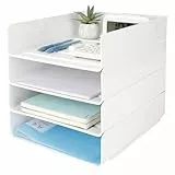 Otauoaea 4 Stück Briefablage Stapelbar, Dokumentenablage Weiß aus PET, Ablage A4, Papierablage, Schreibtisch Blagen, Schreibtisch Organizer Ablagefächer für Büro Office