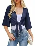 Wayleb Bolero Damen Sommer 3/4 Ärmel Jacke Cardigan Strickjacke Offen Kurzarm Bolerojacke Hochzeit Festlich Tops Einfarbig Kurz Jaeckchen Oberteile, Navy blau XXL