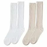 KALIONE Slouch Socken für Damen, 2 Paar kniehohe, lange Strick-Stiefelsocken, extra lange, lockere Freizeitsocken, Thermosocken, Größe 35–40