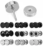 ValueBargain 9 Paar Ohrstecker Herren, ohrringe Männer Silber Schwarz Edelstahl Ohrringes Set, Runde Schraube Hantel Ohrstecker, Faux Gauges Ohrstöpsel, 8MM für Herren Damen