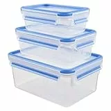 EMSA Clip & Close Frischhaltedosen-Set, rechteckig, 0,55 L u. 1,00 L u. 2,20 L, Aufbewahrungsboxen, 100 Prozent dicht, spülmaschinen-, gefrier-, mikrowellenfest, Transparent, Blau, 508566