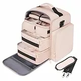 MIFXIN Große Reise-Make-up-Tasche mit 5 herausnehmbaren Innenfächern, mit abnehmbaren Taschen und Trennwänden, Kosmetiktasche für Zubehör, Make-up und Toilettenartikel, Rosa