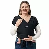 Momcozy Elastisches Tragetuch Baby Neugeborene ab Geburt | Ring Sling Babytragetuch für 3.6-15 kg | Atmungsaktiv & Ergonomisch | OEKO-TEX 100 Zertifiziert,Schwarz