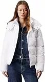Calvin Klein Damen Pufferjacke Matte Short Puffer mit Kapuze, Weiß (Bright White), 3XL