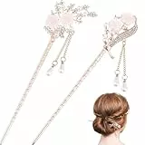 Lurrose 2 Stücke Chinesischer Haarstab Metall Perlen Haarnadel Japanische Haarstäbchen Blumen Haar Essstäbchen Opal Haarspange Haarstock Haarschmuck