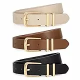 WERFORU 3 Stück Damen Leder Gürtel Mode Taille Gürtel für Jeans Hosen Kleider mit Goldene Schnalle Schwarz/Kaffee/Beige