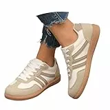 Damen Sneaker Weite h Bequeme braun Silber Low top, Sneaker Damen Retro Style - Tennis Und Skateboarden Klassische Gummisohle - Modische rutschfeste Freizeit Skate-Schuhe Beige 38