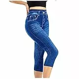 Angxiwan Befristetes Angebot Heute Legging 3/4 Damen Fitness Yogahose Mittelhohe Bermuda Jogginghose Skinny mit Aufschlag Unterhose Leinen Legging Missluck Umstandsleggings