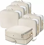 DIMJ Selbstkomprimierender Organizer - Bettwäsche Aufbewahrung, Packing Cubes Compression, Aufbewahrung Bettdecken, for Bettdecken, Kleidung, Decken, 6 Stück, Beige