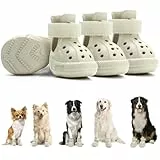 Eyein Hundeschuhe Pfotenschutz Sommer, Atmungsaktive rutschfeste Hundesandalen mit Verstellbare Reflektorstreifen für kleine, mittlere und große Hunde, leicht an- und ausziehbar (Weiß, Größe 5)