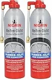 NIGRIN Reifendicht, 500 ml, sofortige Pannenhilfe, Reifendichtmittel repariert Löcher im Reifen im Handumdrehen ohne Montage, Rot,Weiß (Packung mit 2)