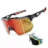 HAAYOT Sonnenbrille-Sportbrille Schnelle-Brille Polarisierte-Fahrradbrille Herren-Damen-Sportbrille, 5-auschbare-Gläser, 99%-UV-Schutz, leichte-TR90-Brille-für Radsport,Schwarz & Rot