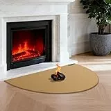 FLASLD Feuerfeste Kaminmatte 61×104cm Halbrunder Herdteppich Schützt Böden vor Funken Glut, Braun