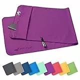 Fit-Flip Fitness Handtuch aus Mikrofaser - mit Magnet und Reißverschluss Tasche - Fitnesshandtuch für Sport und Gym - Kompakt & Schnelltrocknend - Sporthandtuch Fitnessstudio - Lila - 130x48cm