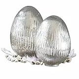 Loberon Osterei 2er Set Duvera Silber - Deko Eier aus Glas - Osterdeko mit Graziler Reliefstruktur - Ideal für Ostern & als Frühlingsdeko - 2 Größen