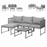 SVITA Detroit Gartenmöbel Set Polyrattan Lounge Modular Ecksofa Chaiselongue Tisch Flexibel als 3 Sitzer oder Sessel 2 Sitzer Inklusive Kissen Grau