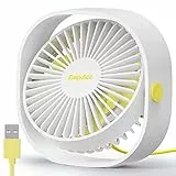 EasyAcc USB Ventilator, Mini Ventilator, Leise USB Tischventilator mit 2 Jahre Garantie, Starker Exquisit Lüfter und 3 Geschwindigkeiten, 360 Grad Drehung Desk Fan für Schreibtisch,Zuhause,Büro - Weiß